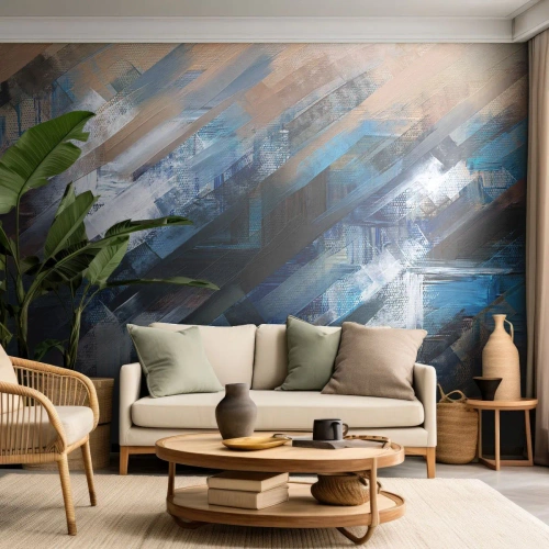 Self-Adhesive Photo Wallpaper Deluxe Sticker - On the Blue Slant - Piece, Abstraction, Paints - 300x210 cm