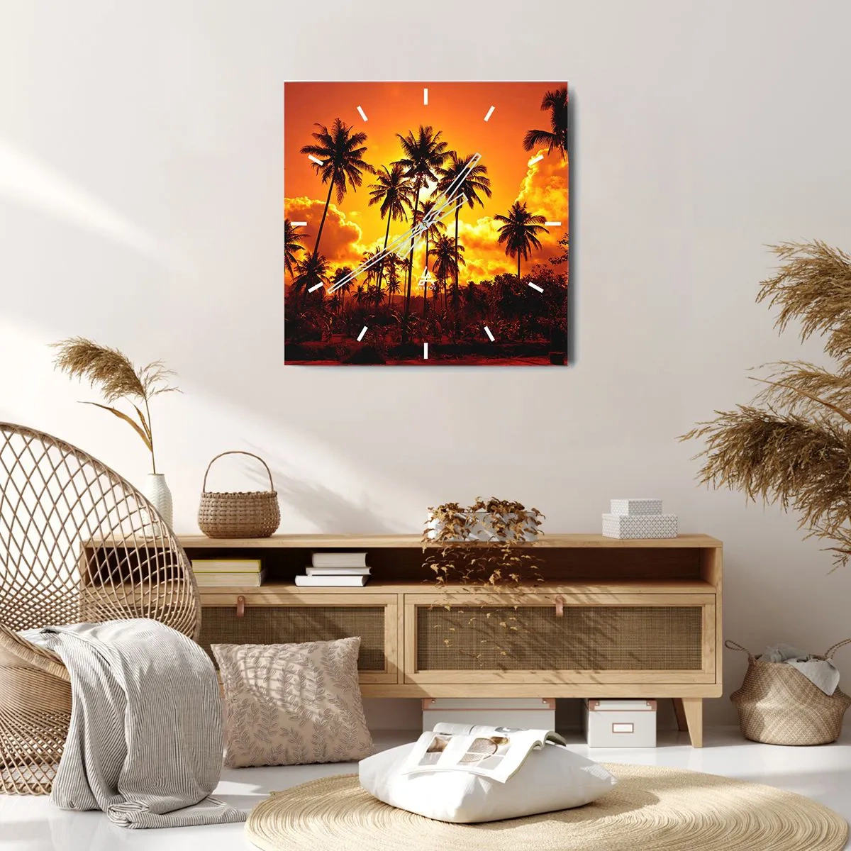 Wall clock - Clock on glass - Blazing Sun - 30x30 cm