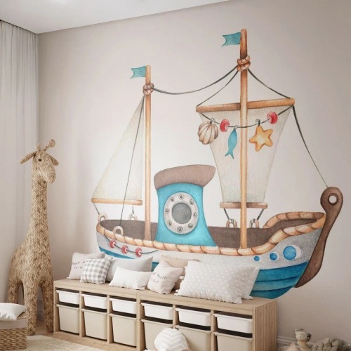 Self-Adhesive Photo Wallpaper Deluxe Sticker - Ahoy, Adventure! - Ship, Children's, Nautical - 500x350 cm
