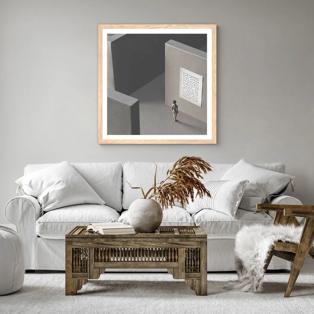 Poster in light oak frame - But Where Am I? - 40x40 cm
