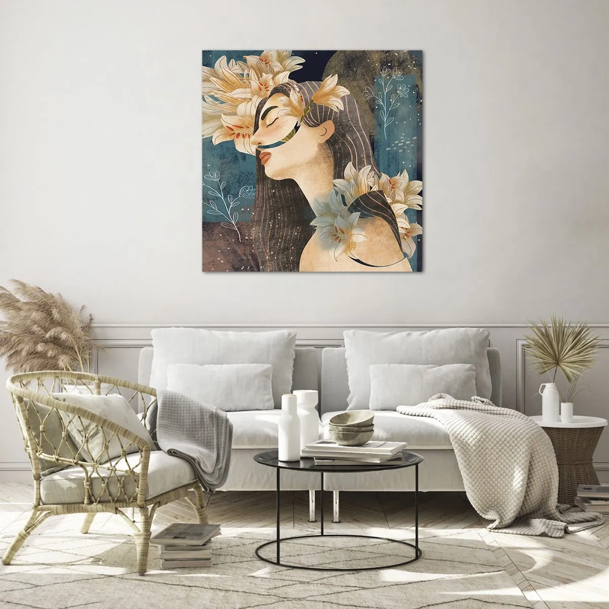 Glass picture - Tale of a Queen with Lillies - 60x60 cm