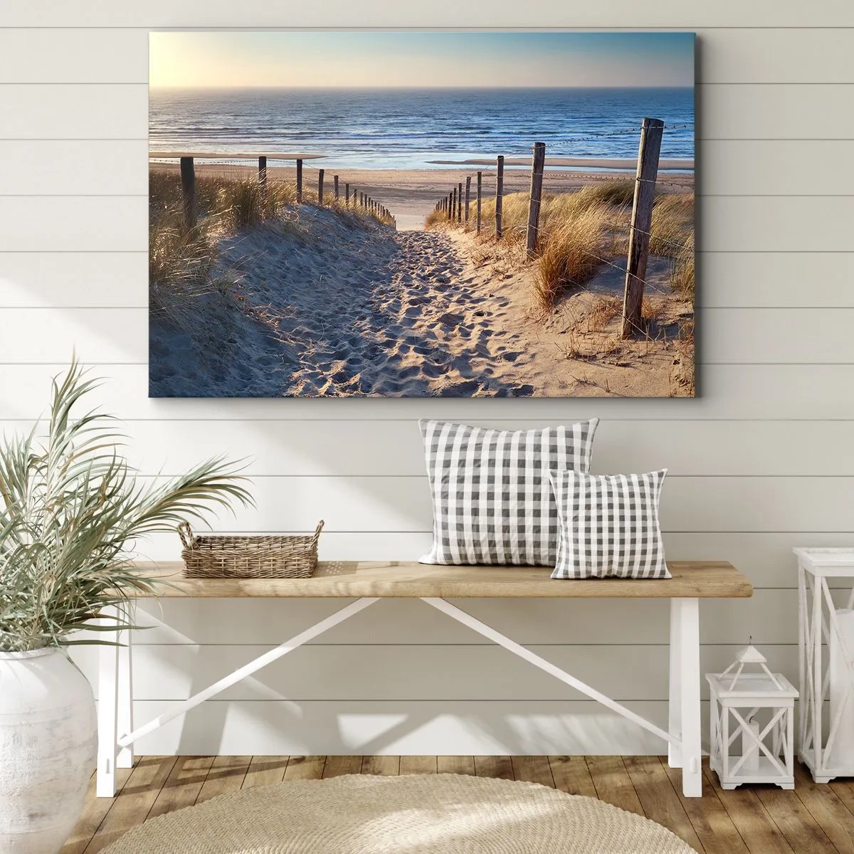 Canvas picture - Path through the dunes leading to the beach - 70x50cm - Sound of the Sea, Singing of the Birds, Wild Beach among Grass - Modern wall decoration for the living room and bedroom ARTTOR