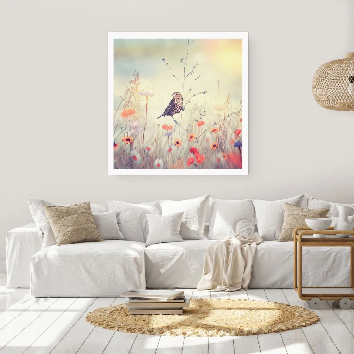 Poster - Bird Portrait with a Meadow in the Background - 60x60 cm