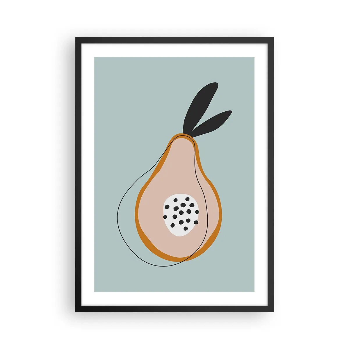 Poster in black frame - Abstract illustration of a pear on a mint background - 50x70cm - Penetrating the Nature of Things - Modern wall decoration for the living room and bedroom ARTTOR