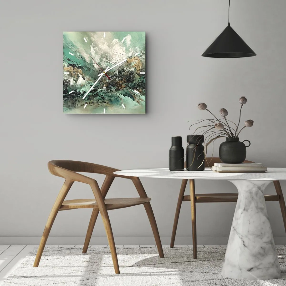 Wall clock - Clock on glass - Emerald and Black Lump - 30x30 cm