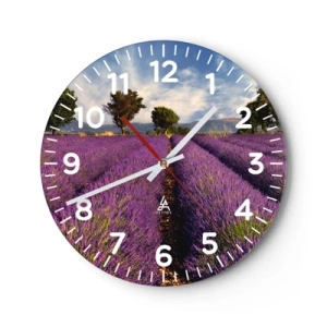 Wall clock - Clock on glass - Lavender Fields - 40x40 cm