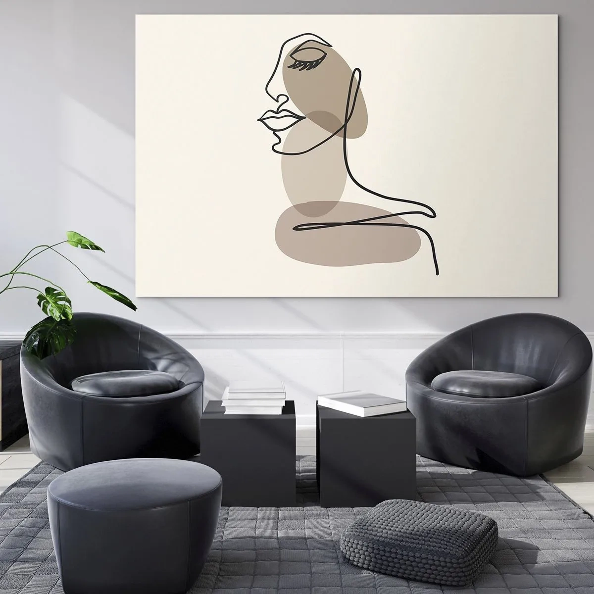 Glass picture - A minimalistic female portrait made with a continuous line. - 70x50cm - Certain Line of Beauty - Modern wall decoration for the living room and bedroom ARTTOR