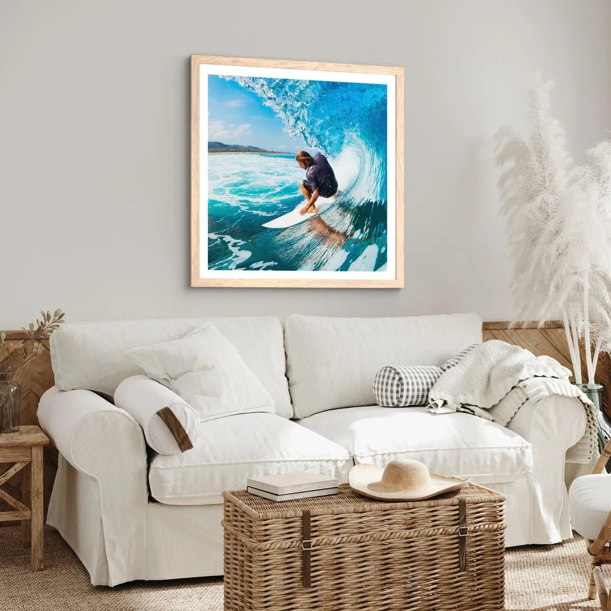Poster in light oak frame - Dancing with Waves - 60x60 cm