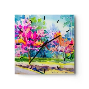 Wall clock - Clock on glass - Rainbow Garden in Spring Light - 30x30 cm