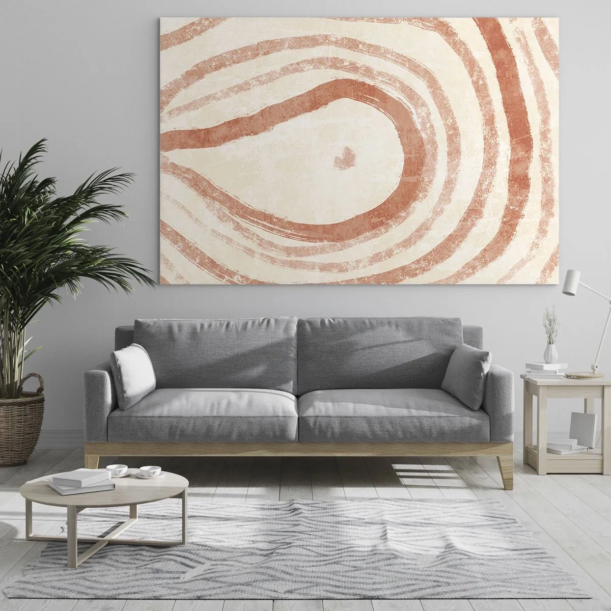 Glass picture - Abstract coral lines in the form of concentric circles - 70x50cm - Coral Circles - Composition - Modern wall decoration for the living room and bedroom ARTTOR