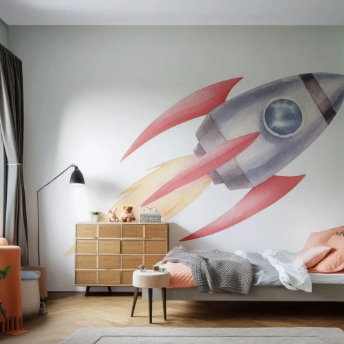 Custom Self-Adhesive Wallpaper Deluxe Sticker - Higher, Faster, Further - A space rocket, Children's, Cosmos
