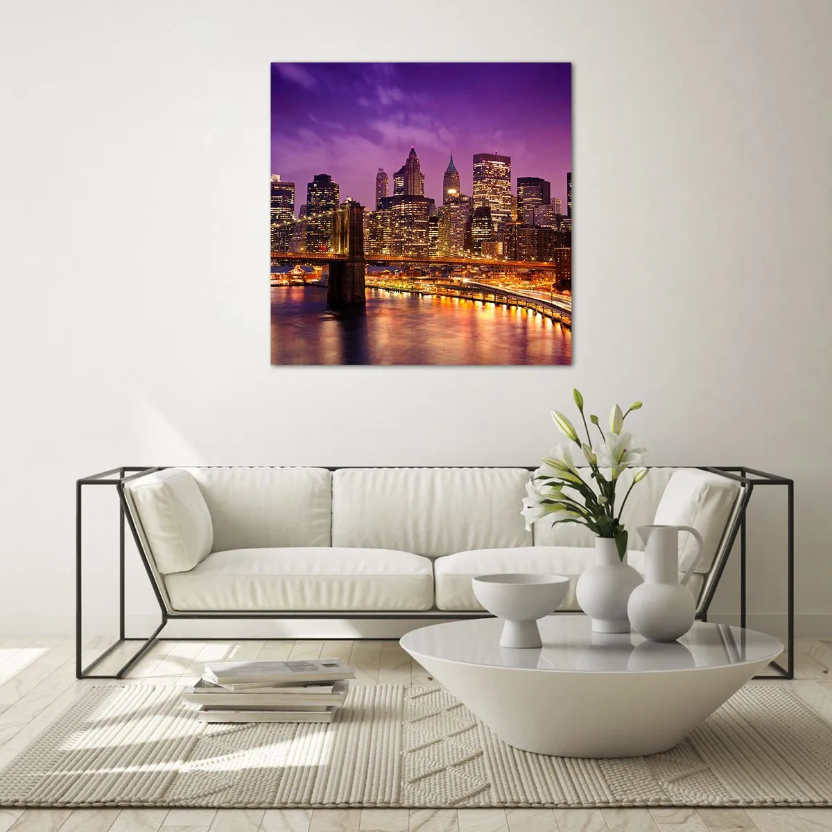 Glass picture - Violet and Gold Manhattan - 50x50 cm