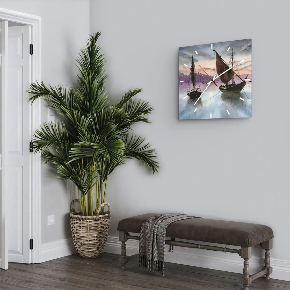 Wall clock - Clock on glass - Evening at the Port - 30x30 cm