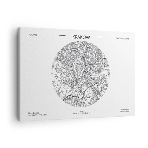 Canvas picture - A map of Krakow in a minimalist style - 70x50cm - Anatomy of Crocow - Modern wall decoration for the living room and bedroom ARTTOR
