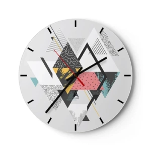 Wall clock - Clock on glass - Colorful geometric shapes on a light background - 30x30cm - Variation for Triangle and Rhombus - Modern wall decoration for the living room, kitchen, and bedroom ARTTOR