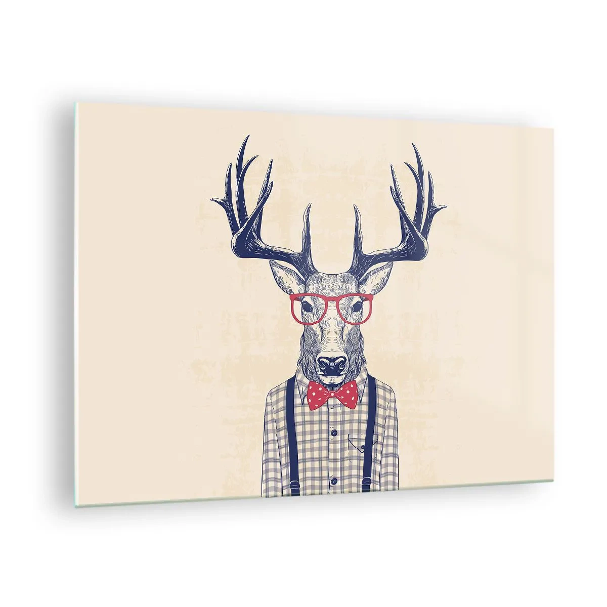 Glass picture - Illustration of a deer wearing glasses and a bow tie - 70x50cm - Fun Extravagance - Modern wall decoration for the living room and bedroom ARTTOR