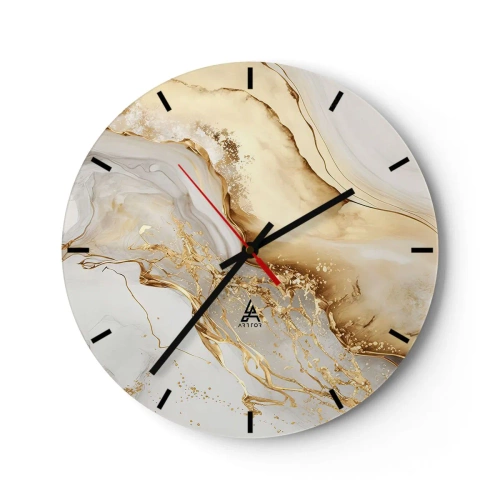 Wall clock - Clock on glass - Gold abstract splash on a beige and white background - 30x30cm - Abstract: Beauty and Good - Modern wall decoration for the living room, kitchen, and bedroom ARTTOR