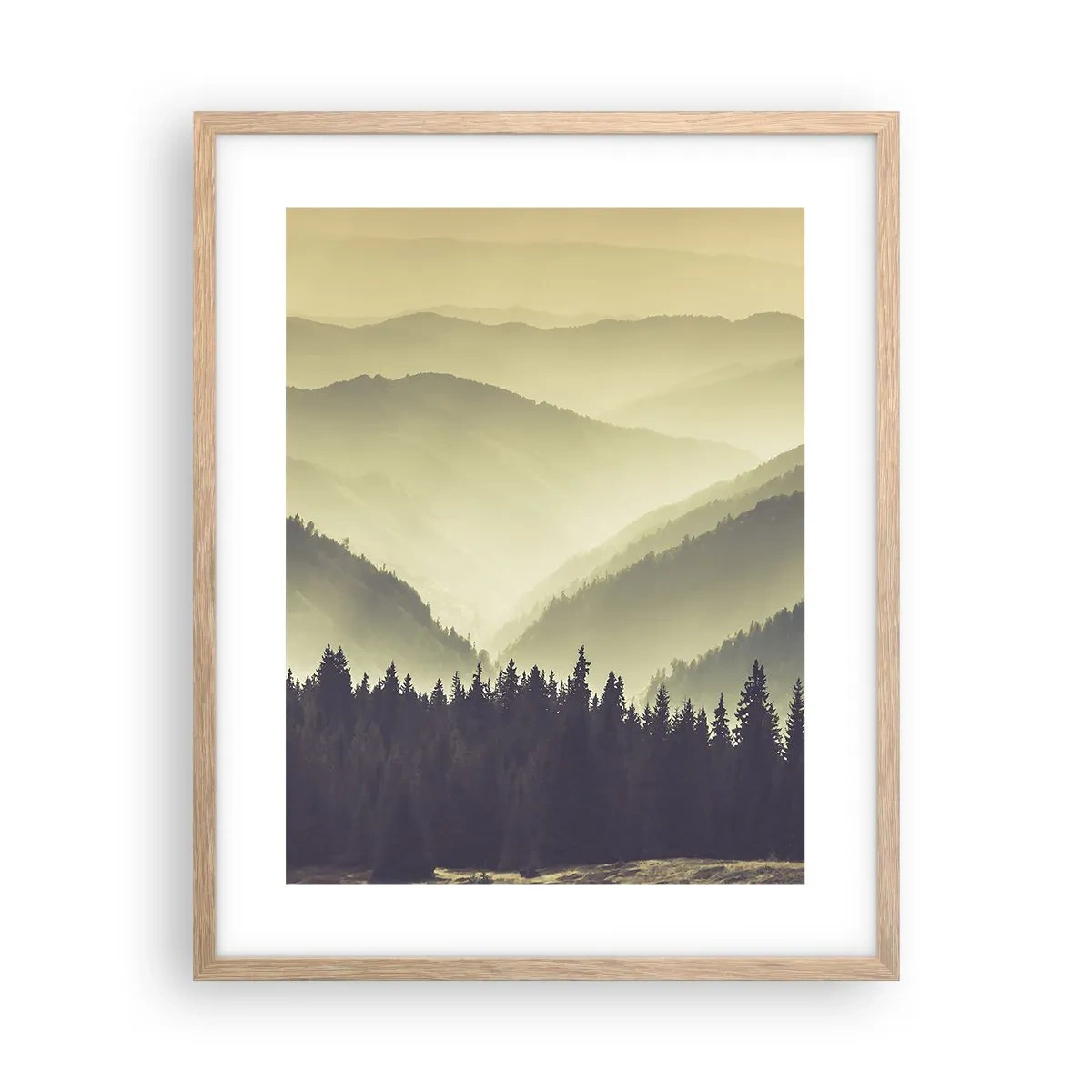 Poster in light oak frame - In a Faraway Land, Past the Mountains - 40x50 cm