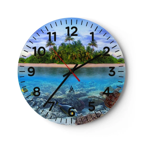 Wall clock - Clock on glass - Heavenly Island Invites You - 40x40 cm