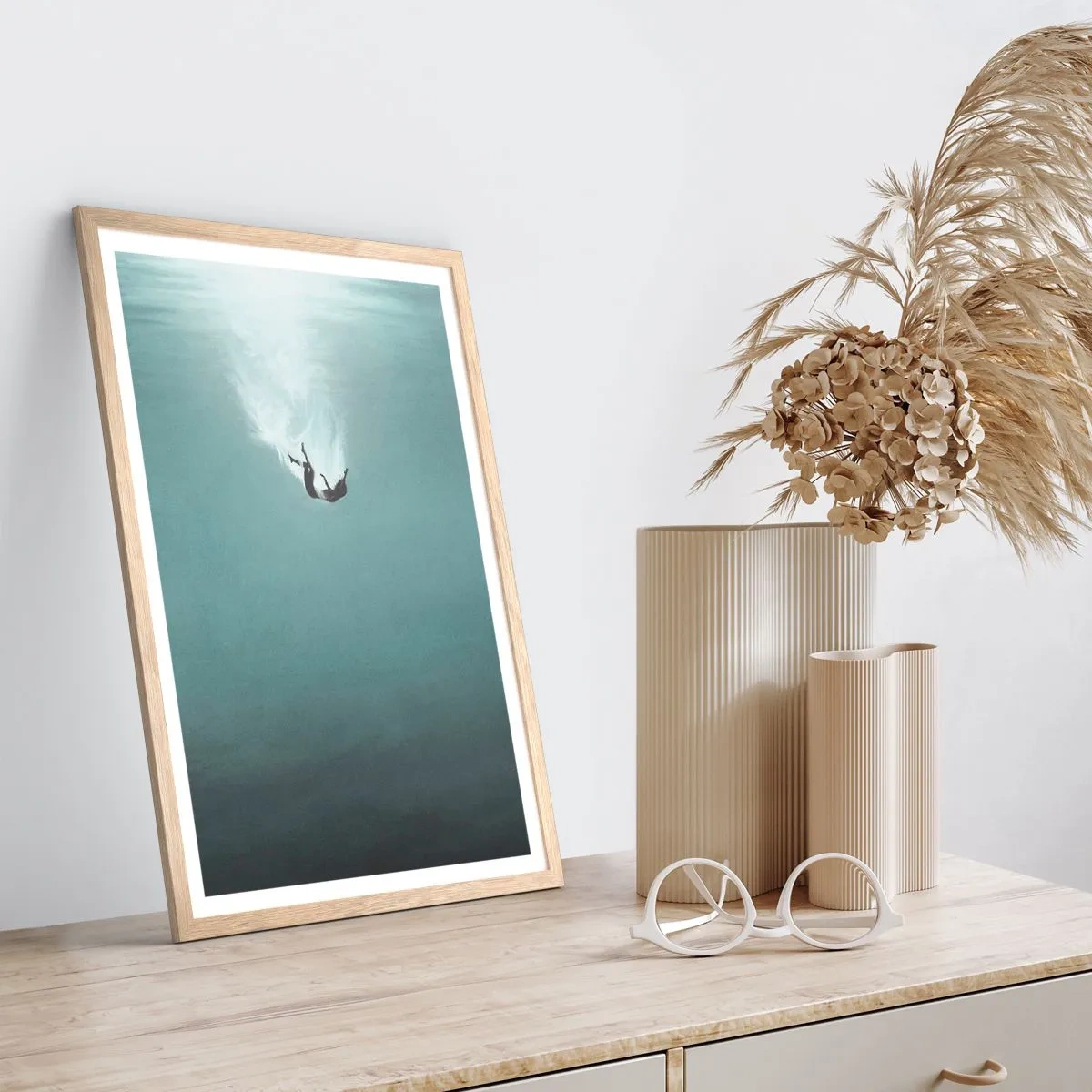 Poster in light oak frame - In the Arms of the Ocean - 30x40 cm