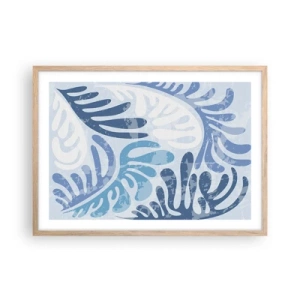 Poster in light oak frame - Blue Ferns - 70x50 cm