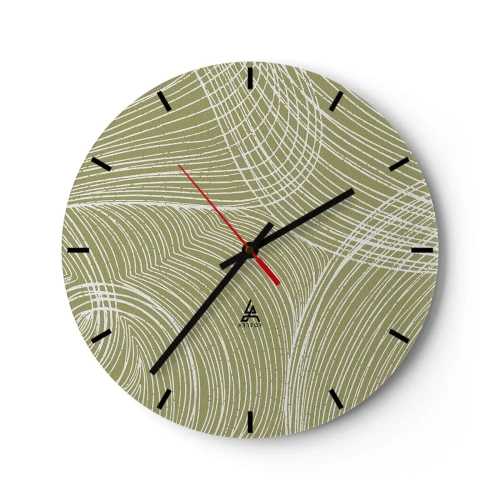 Wall clock - Clock on glass - A beige background with an intricate white pattern of lines and arcs. - 30x30cm - Intricate Abstract in White - Modern wall decoration for the living room, kitchen, and bedroom ARTTOR