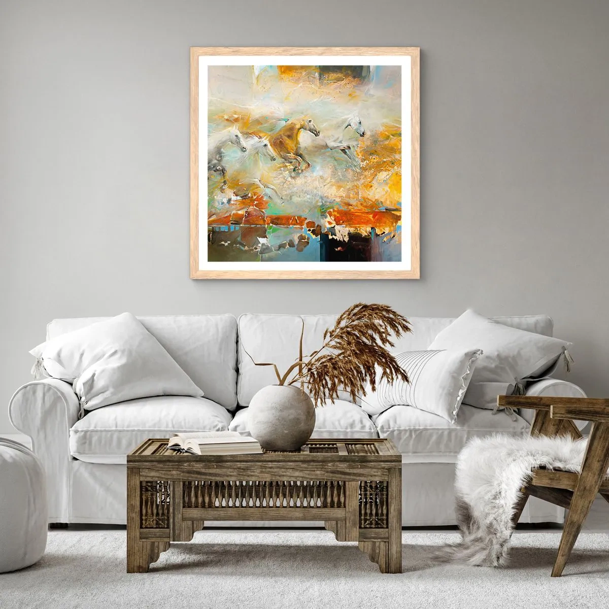 Poster in light oak frame - Gallopping through the World - 60x60 cm