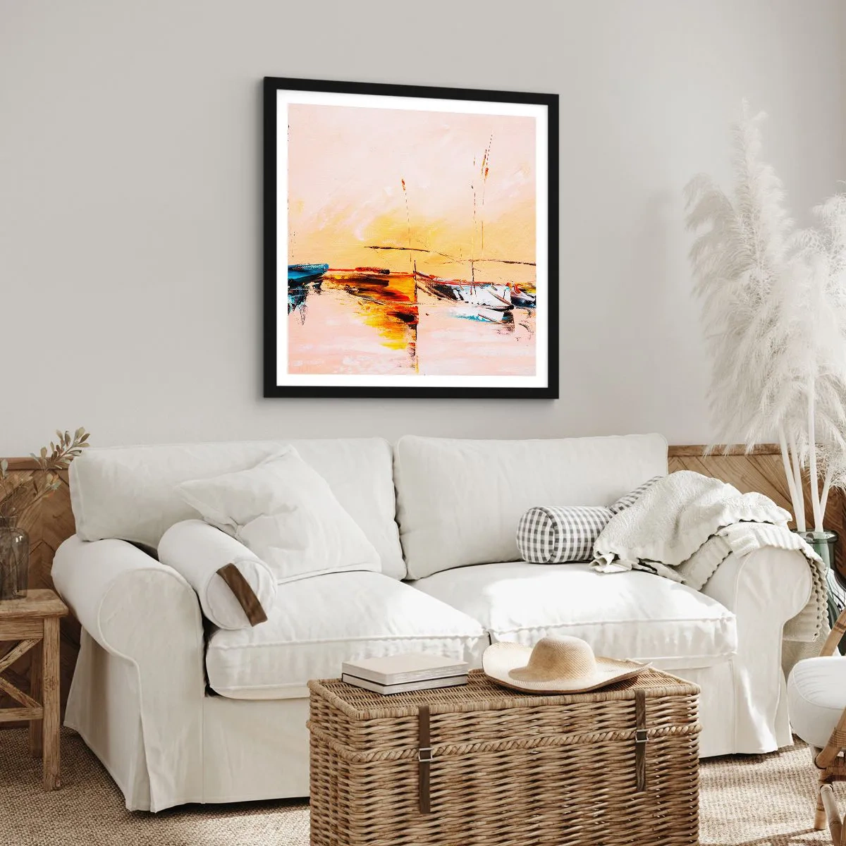 Poster in black frame - Evening at the Harbour - 30x30 cm