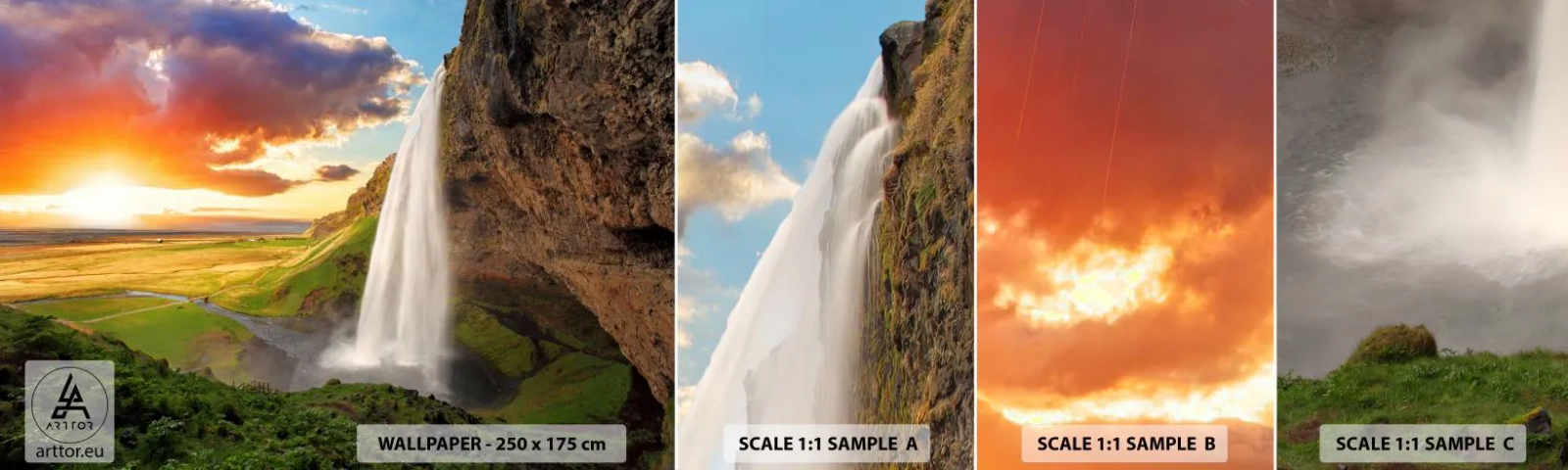 Photo Wallpaper Sample Self-Adhesive Deluxe Sticker - Midsummer in Iceland - Landscape, Waterfall, Iceland - 100x30 cm