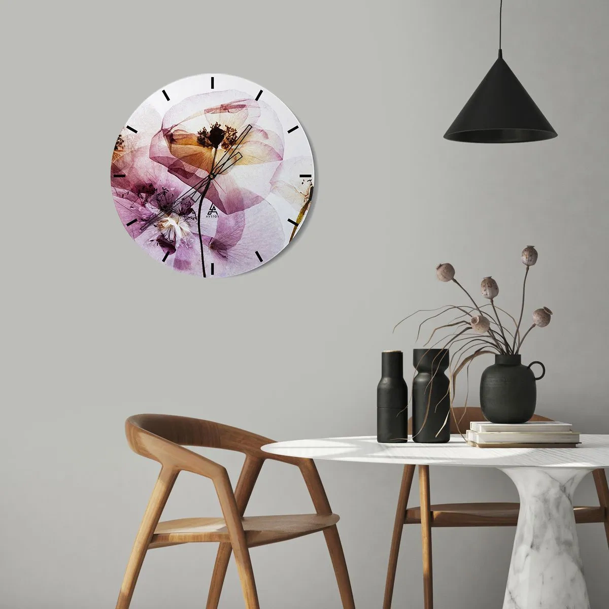 Wall clock - Clock on glass - Flower Body Slide - 40x40 cm