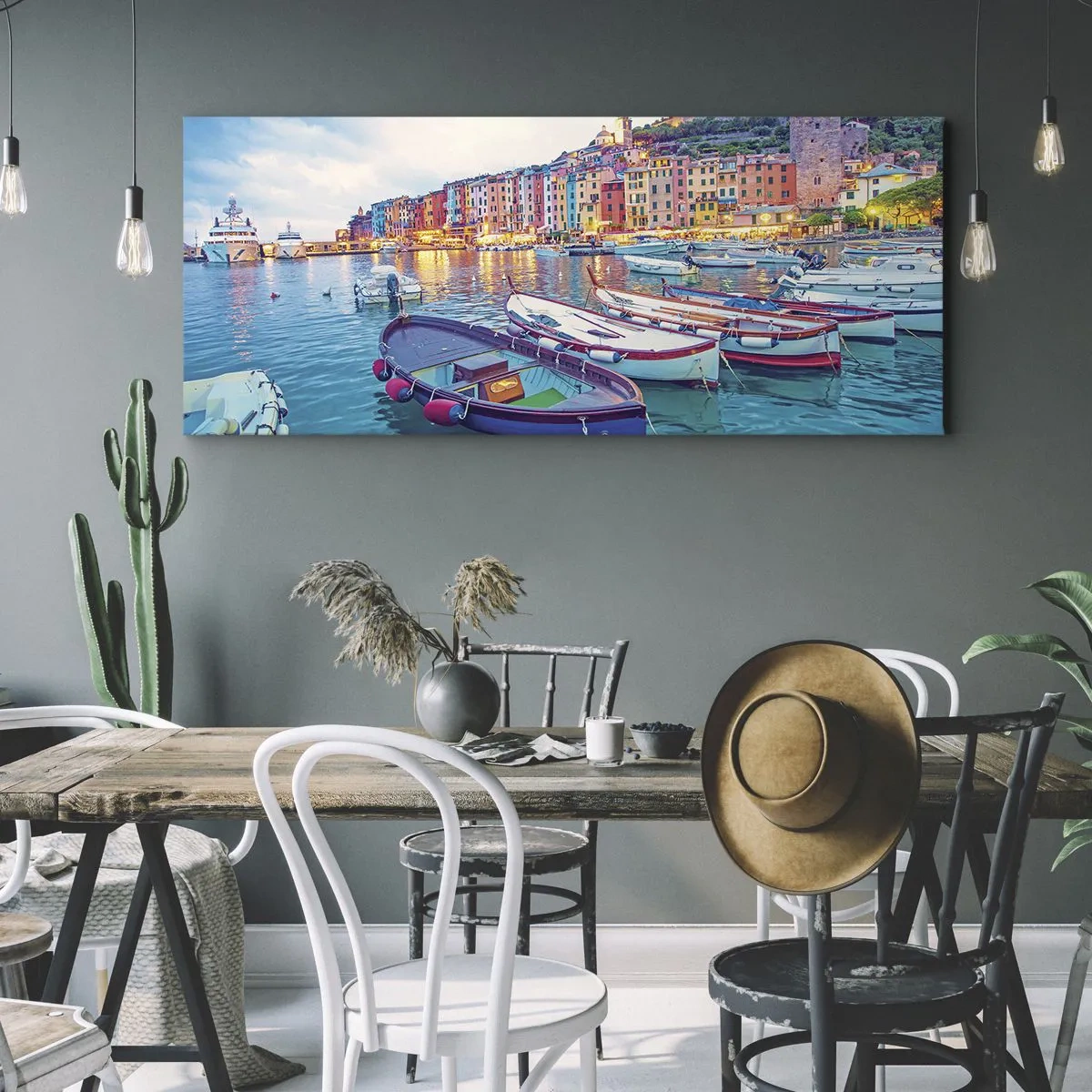 Canvas picture - Colourful Evening in a Port - 120x50 cm