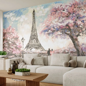 Custom Self-Adhesive Wallpaper Deluxe Sticker - April Walk in Paris - City, Eiffel Tower, Park Alley