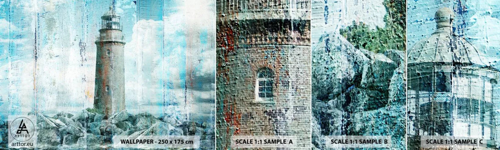 Photo Wallpaper Sample Standard Eco - On an Old Piece of Wood - Abstraction, Lighthouse, Sea - 100x30 cm