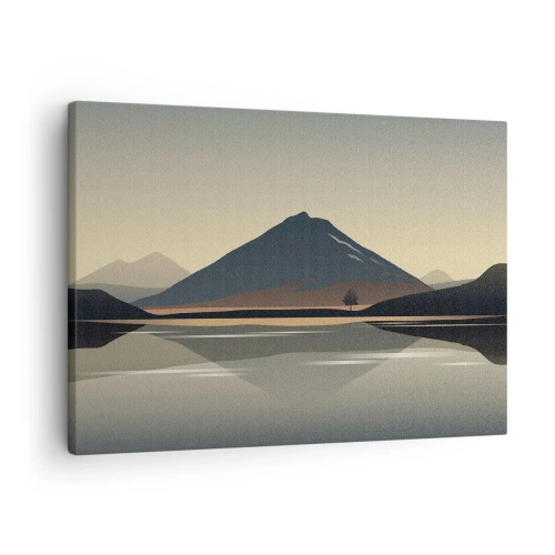 Canvas picture - Minimalist mountain landscape with reflection in the water - 70x50cm - Mirror Image - Modern wall decoration for the living room and bedroom ARTTOR