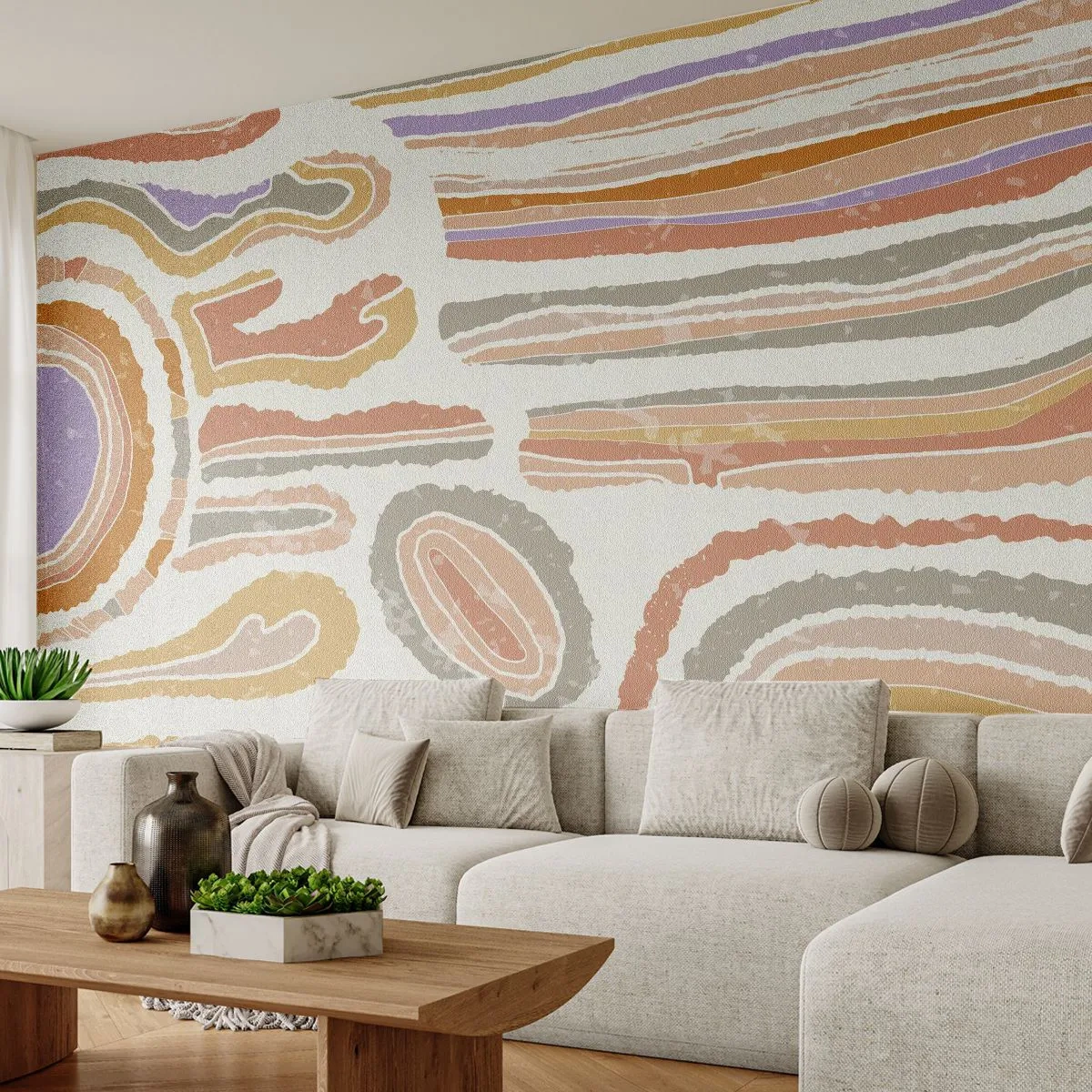 Photo Wallpaper Premium Canvas - Colourful Cross-Sections - Pastel, Boho, Minimalistic - 500x350 cm