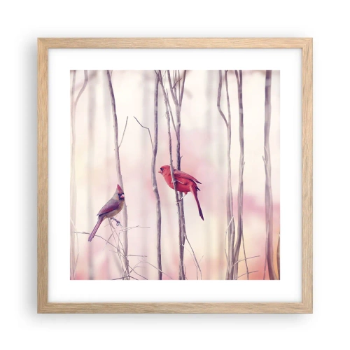 Poster in light oak frame - Tale of a Pink Forest - 40x40 cm