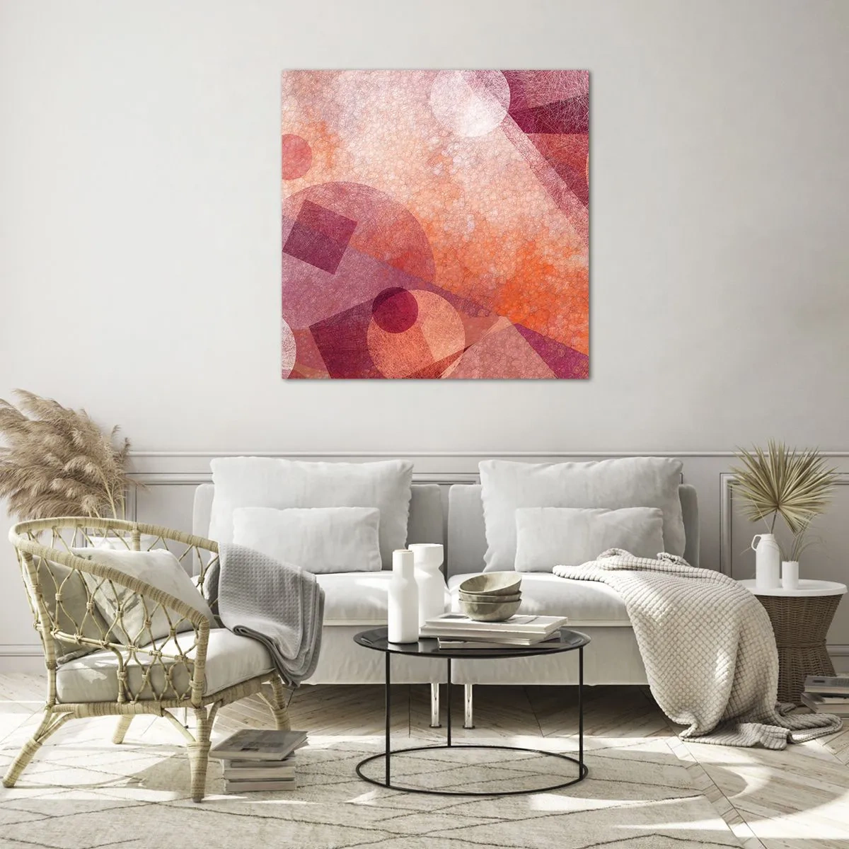 Glass picture - Geometrical Transformation in Pink - 60x60 cm