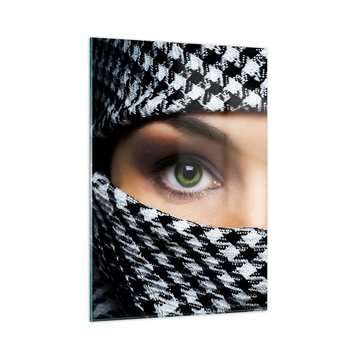Glass picture - Portrait of Head-scarfed Beauty - 50x70 cm