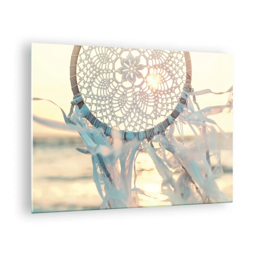 Glass picture - A lace totem with delicate fringes against the backdrop of the setting sun over the sea. - 70x50cm - Lace Totem - Modern wall decoration for the living room and bedroom ARTTOR