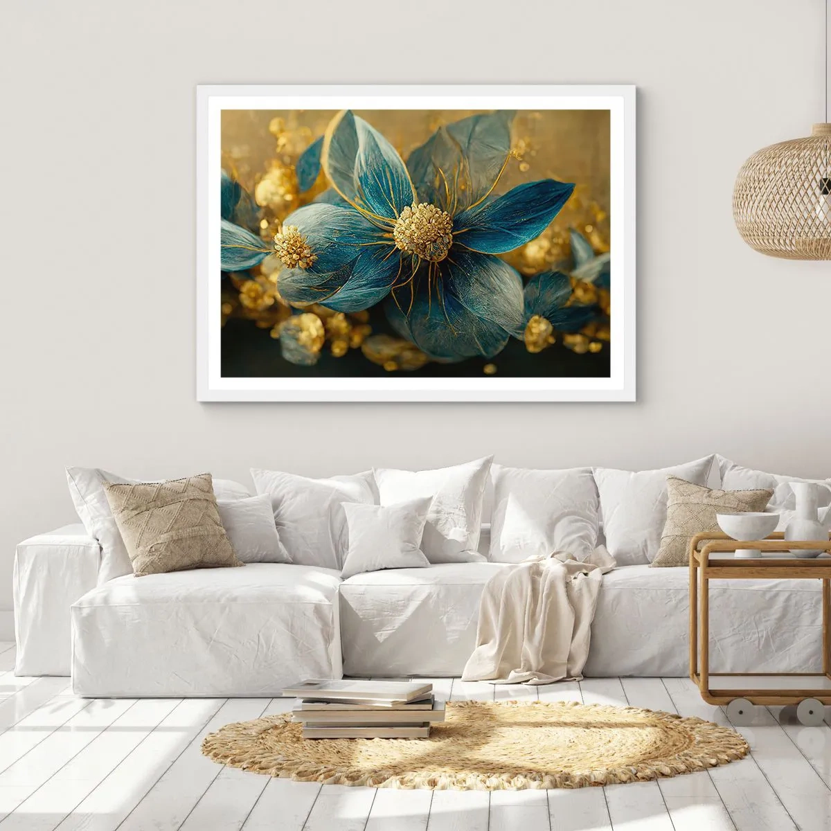 Poster in white frmae - Blossoming in Gold - 100x70 cm