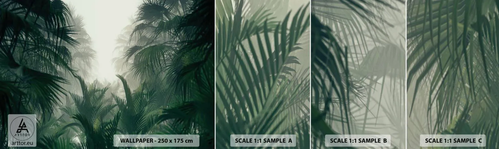 Photo Wallpaper Sample Self-Adhesive Deluxe Sticker - Tropical Secret - Jungle, Coconut Palm, Forest - 100x30 cm
