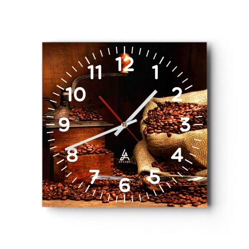 Wall clock - Clock on glass - Still Life with Coffee Grains and a Grinder - 40x40 cm