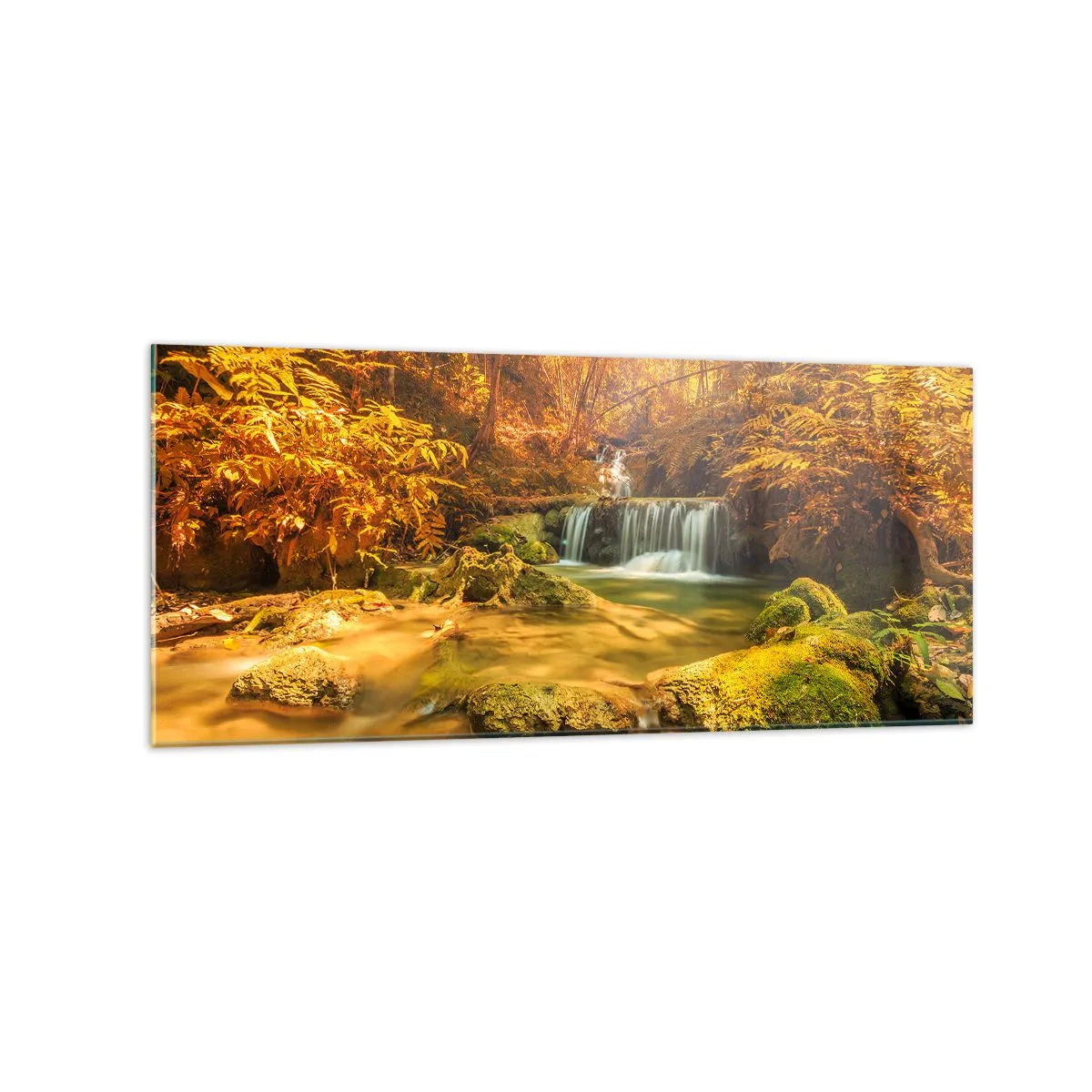 Glass picture - Forest Cascade in Gold - 120x50 cm
