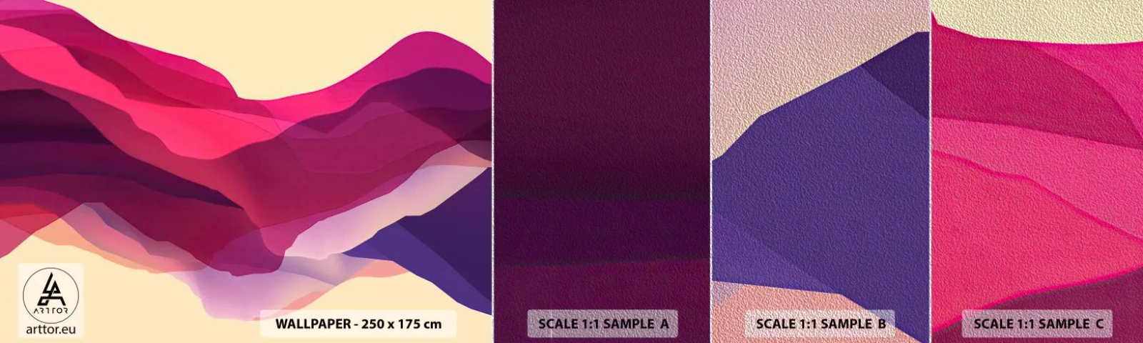 Photo Wallpaper Sample Premium Sand - Waves of Purple - Abstraction, Piece, Modern Art - 100x30 cm