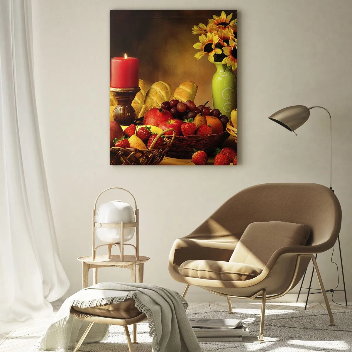 Glass picture - Still Nature with Bread and Fruit - 50x70 cm