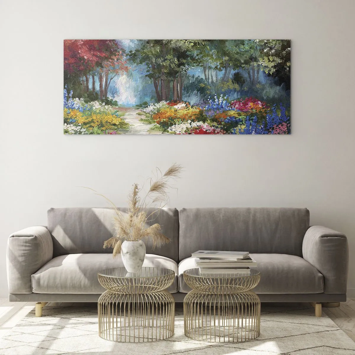 Glass picture - Wood Garden, Flowery Forest - 140x50 cm