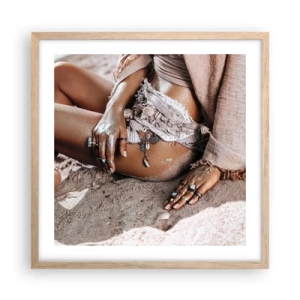 Poster in light oak frame - Thrown Out by the Waves - 50x50 cm