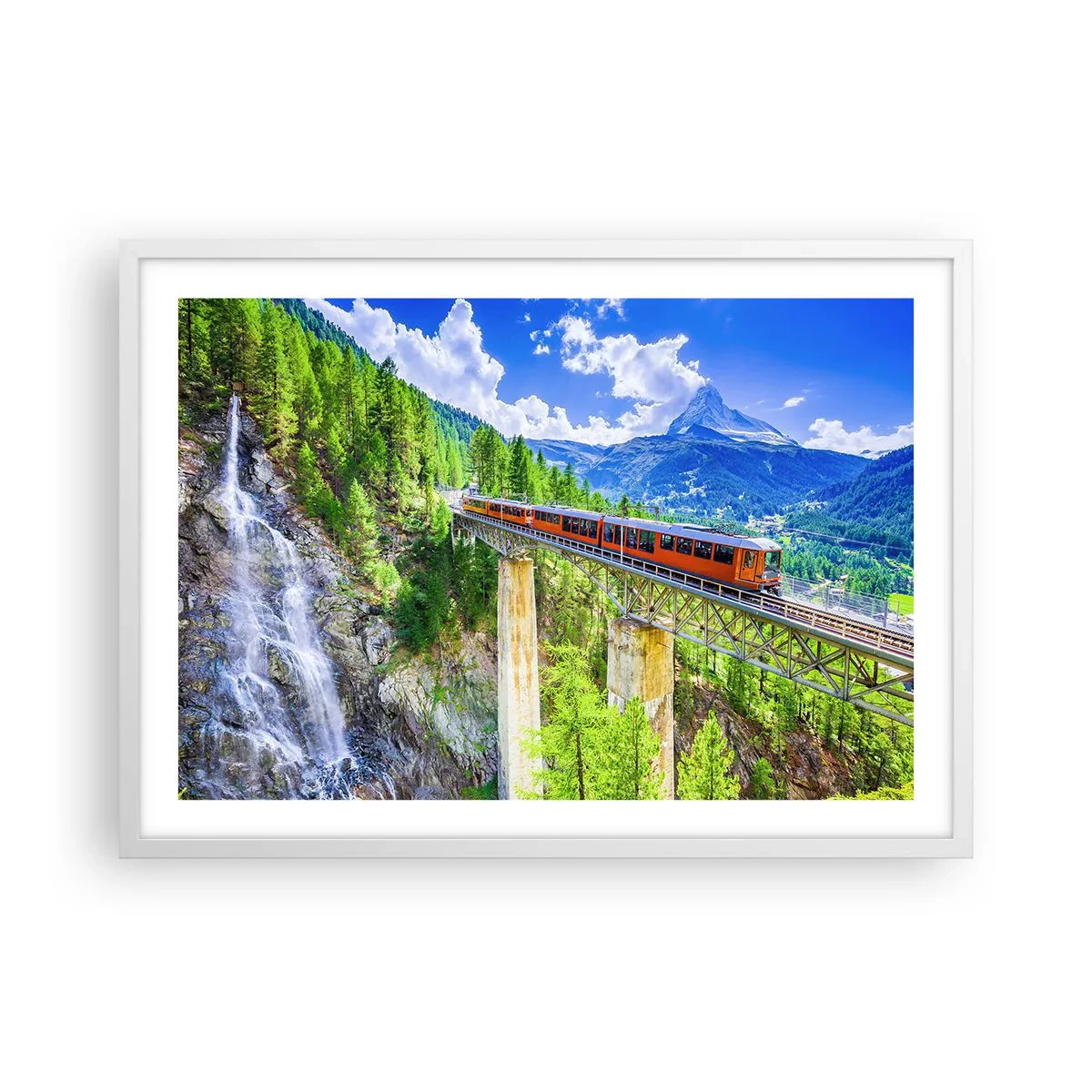 Poster in white frmae - Train Through the Alps - 70x50 cm