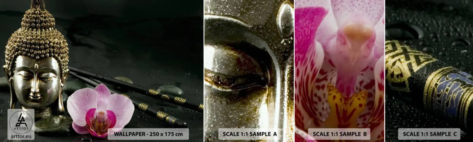 Photo Wallpaper Sample Self-Adhesive Deluxe Sticker - Harmony of Wisdom and Beauty - Buddha, Religion, Belief - 100x30 cm