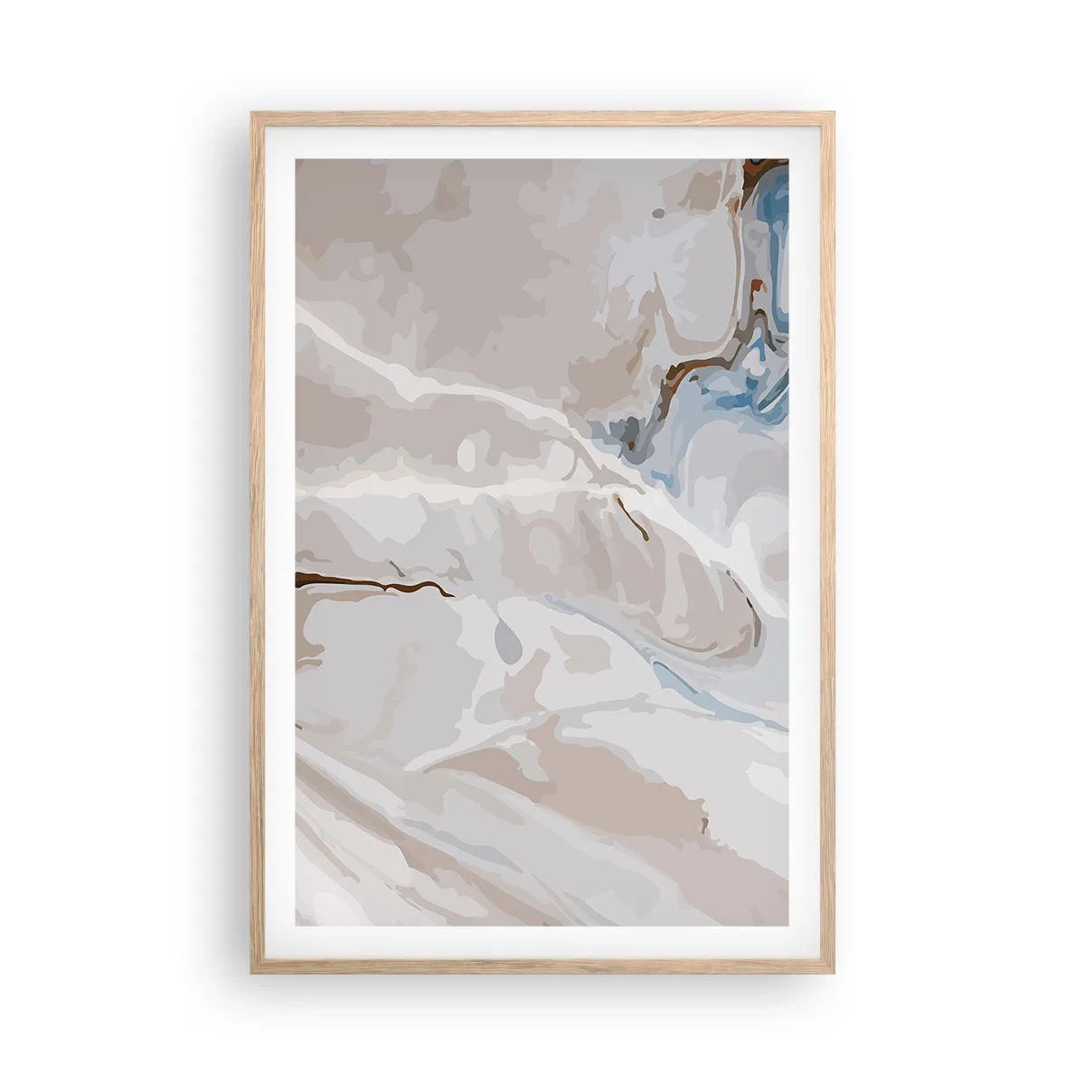 Poster in light oak frame - Blue Meanders under White - 61x91 cm